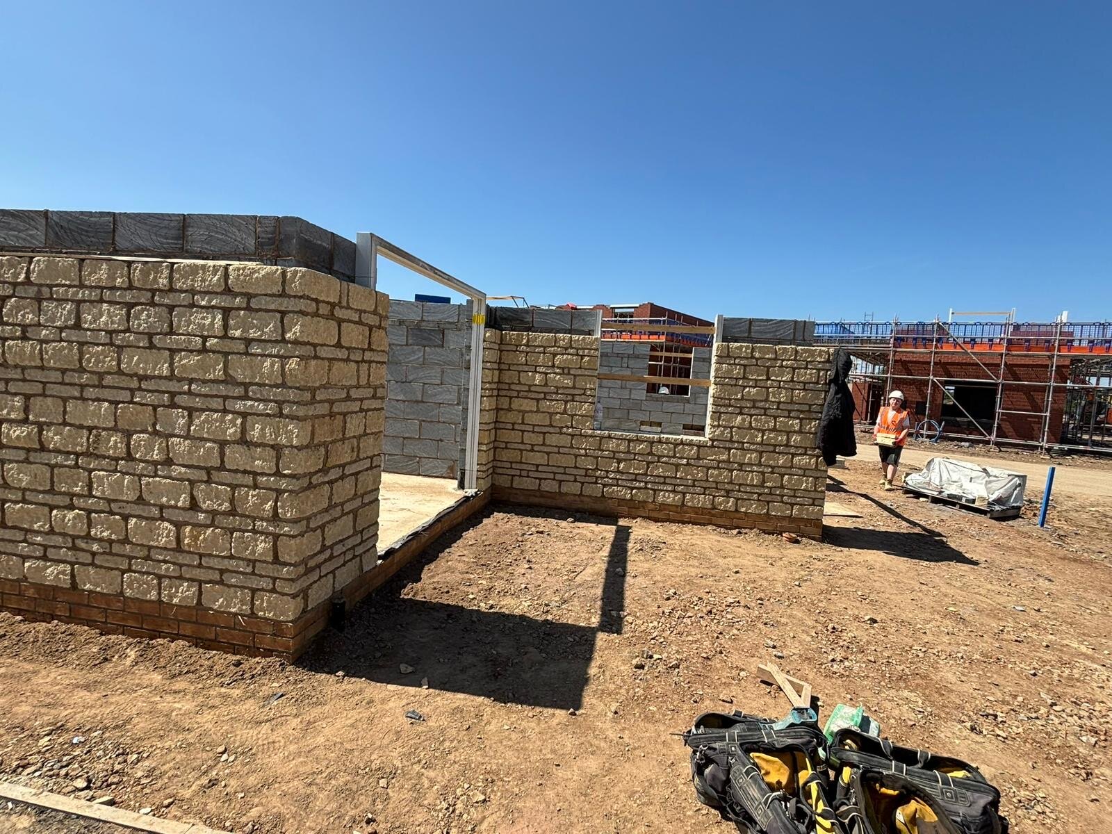 Blockwork and facing brickwork on a commercial construction site